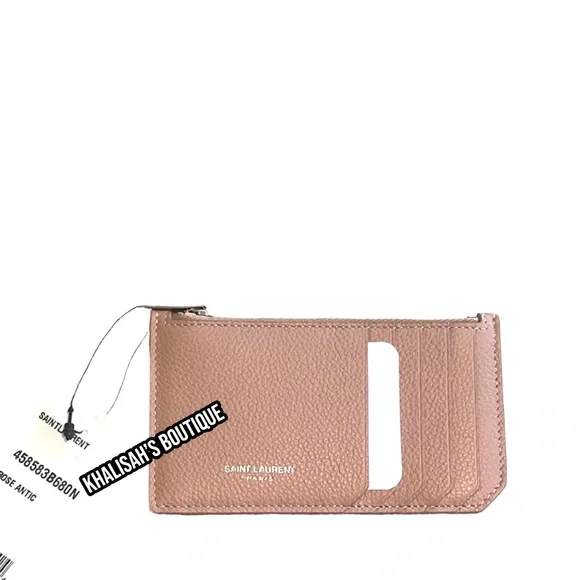 NWT & Rare Color! YSL Saint Laurent Fragment Card Case/Wallet Grained Rose Antic - Picture 4 of 12